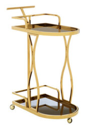 Orsina Elegant 2 Tier Gold And Wavy Design Trolley, Durable Drinks Trolley, Steel Constructed Island Trolley