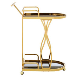 Orsina Elegant 2 Tier Gold And Wavy Design Trolley, Durable Drinks Trolley, Steel Constructed Island Trolley - thumbnail 4
