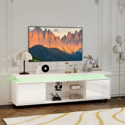 White Large Led Tv Unit Stand Cabinet 2 Doors Sideboard Storage - thumbnail 1