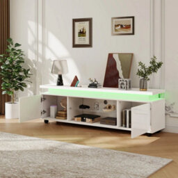 White Large Led Tv Unit Stand Cabinet 2 Doors Sideboard Storage - thumbnail 4