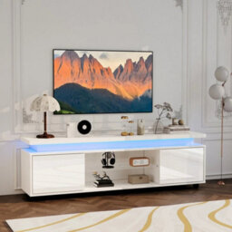 White Large Led Tv Unit Stand Cabinet 2 Doors Sideboard Storage - thumbnail 3