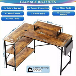 L-Shaped Home Computer Desk Table Writing With Fabric Pocket Hook Storage Shelf - thumbnail 2