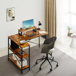 L-Shaped Home Computer Desk Table Writing With Fabric Pocket Hook Storage Shelf - thumbnail 1