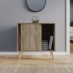 Urbn-Living Urbnliving 2-Door Sliding Chest Cabinet Sideboard Oak Carcass Closet Storage Cupboard Organiser With Pine Legs - thumbnail 4