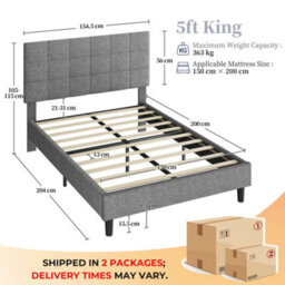 Yaheetech 5Ft King Upholstered Platform Bed Frame With Adjustable Tufted Headboard, Dark Grey - thumbnail 3