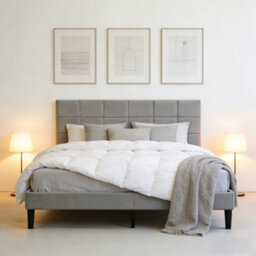 Yaheetech 5Ft King Upholstered Platform Bed Frame With Adjustable Tufted Headboard, Dark Grey - thumbnail 1