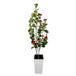 London Boutique 150 Cm Artificial Camellia Tree, Tall Red Planter, Faux Flower Tree, Indoor Outdoor Decor, Entryway Living Room