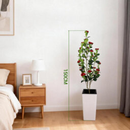 London Boutique 150 Cm Artificial Camellia Tree, Tall Red Planter, Faux Flower Tree, Indoor Outdoor Decor, Entryway Living Room - thumbnail 2
