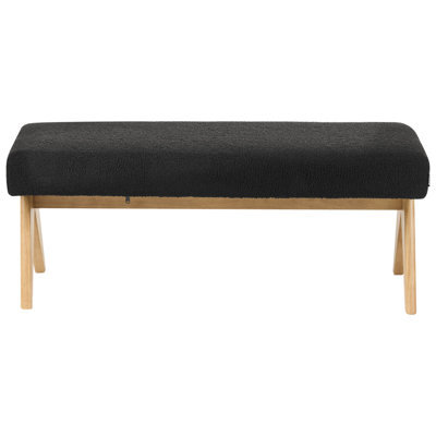 Wyld And Coco Bouclé Bench Black With Light Brown Rubberwood Legs, Rectangular Hallway Seat W118 X D46 X H48Cm - image 1