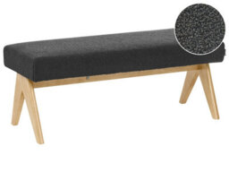 Wyld And Coco Bouclé Bench Black With Light Brown Rubberwood Legs, Rectangular Hallway Seat W118 X D46 X H48Cm - thumbnail 3