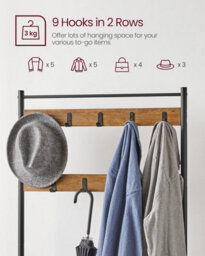 Songmics Vasagle Hallway Storage Stand, Entryway Coat Rack With Bench, Shoe Organizer, Industrial Style, Walnut Brown And Black - thumbnail 5