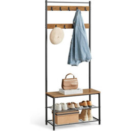 Songmics Vasagle Hallway Storage Stand, Entryway Coat Rack With Bench, Shoe Organizer, Industrial Style, Walnut Brown And Black - thumbnail 8