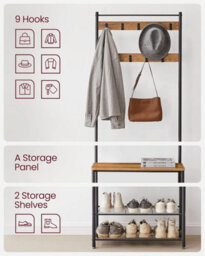 Songmics Vasagle Hallway Storage Stand, Entryway Coat Rack With Bench, Shoe Organizer, Industrial Style, Walnut Brown And Black - thumbnail 7