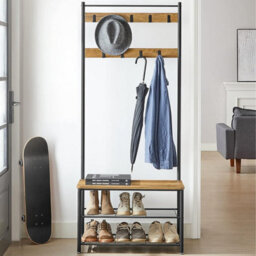 Hallway Storage Stand, Entryway Coat Rack With Bench, Shoe Organizer, Industrial Style, Walnut Brown And Black
