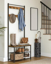 Songmics Vasagle Hallway Storage Stand, Entryway Coat Rack With Bench, Shoe Organizer, Industrial Style, Walnut Brown And Black - thumbnail 3