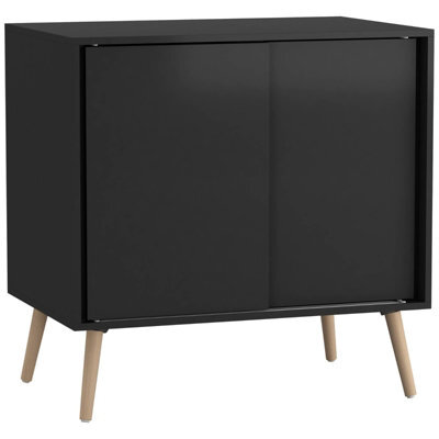 Urbn-Living Urbnliving 2-Door Sliding Chest Cabinet Sideboard Black Carcass Closet Storage Cupboard Organiser With Beech Legs - image 1