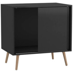 Urbn-Living Urbnliving 2-Door Sliding Chest Cabinet Sideboard Black Carcass Closet Storage Cupboard Organiser With Beech Legs - thumbnail 5
