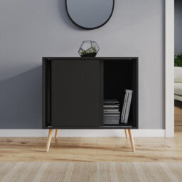 Urbn-Living Urbnliving 2-Door Sliding Chest Cabinet Sideboard Black Carcass Closet Storage Cupboard Organiser With Beech Legs - thumbnail 4