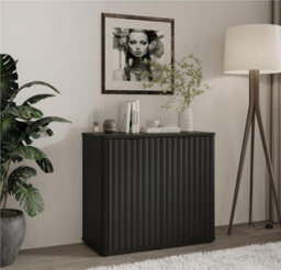 Impact Furniture Black Sideboard Cabinet Small Buffet Compact Slimline Storage Unit Ribbed Soft Close Doors Nuvo