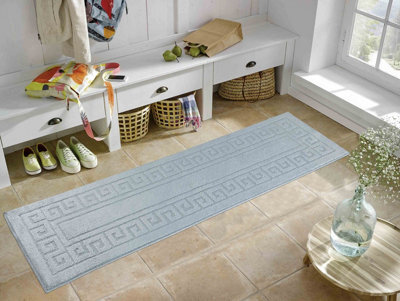 Ivy Washable Greek Key Design Anti Slip Doormats Dark Grey 60X220 Cm - image 1
