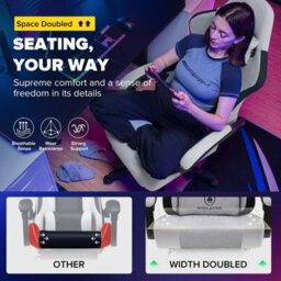 Gtplayer Fabric Gaming Chair With Footrest, Ergonomic Computer Desk Chair With Pocket Spring Cushion Heavy Duty Wide Pc Chair - thumbnail 8