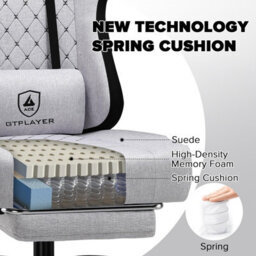 Gtplayer Fabric Gaming Chair With Footrest, Ergonomic Computer Desk Chair With Pocket Spring Cushion Heavy Duty Wide Pc Chair - thumbnail 3