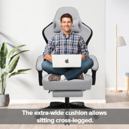 Gtplayer Fabric Gaming Chair With Footrest, Ergonomic Computer Desk Chair With Pocket Spring Cushion Heavy Duty Wide Pc Chair - thumbnail 2