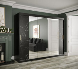 Arte Elegant Black Geneva T2 Sliding Door Wardrobe W2500mm H2000mm D620mm - Mirrored Doors, Gold Handles, Expansive Storage - thumbnail 2