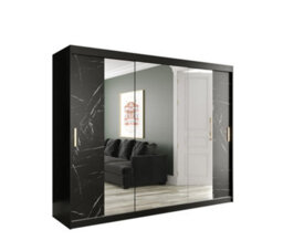 Arte Elegant Black Geneva T2 Sliding Door Wardrobe W2500mm H2000mm D620mm - Mirrored Doors, Gold Handles, Expansive Storage - thumbnail 1
