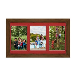 AK Frames 40X20Cm Walnut Modern Multi Photo Frame With Crimson Mount - Holds 3 Apertures (3X) 6X4 Photos