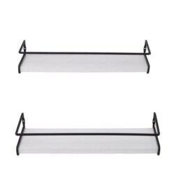 Living And Home Set Of 2 Wall Mounted Floating Shelves White Paulownia Wood Black Frame With Towel Rail - thumbnail 5