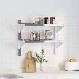 Berkfield 2-Tier Wall Shelf 75X23.5X60 Cm Silver Stainless Steel - thumbnail 3