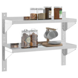 Berkfield 2-Tier Wall Shelf 75X23.5X60 Cm Silver Stainless Steel - thumbnail 4