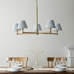 Luminosa Lighting Luminosa Santiago Brushed Aged Brass Plate Pendant Light With Shell Bay Blue Fabric Leaf Shade 16Cm 5X B22 - thumbnail 3