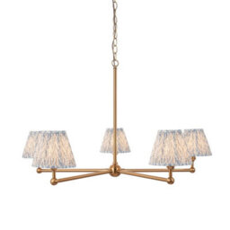 Luminosa Lighting Luminosa Santiago Brushed Aged Brass Plate Pendant Light With Shell Bay Blue Fabric Leaf Shade 16Cm 5X B22