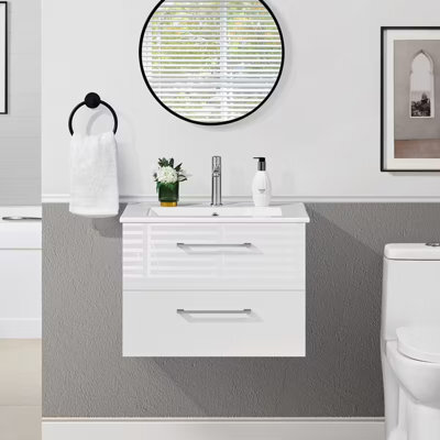 60Cm Bathroom Vanity Unit With Ceramic Basin, Mirror And Storage Shelves - image 1