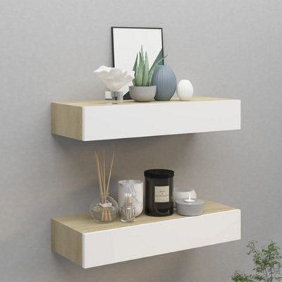 Berkfield Wall Drawer Shelves 2 Pcs Oak And White 60X23.5X10Cm Mdf - image 1