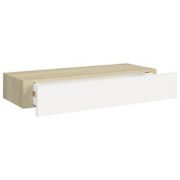 Berkfield Wall Drawer Shelves 2 Pcs Oak And White 60X23.5X10Cm Mdf - thumbnail 8