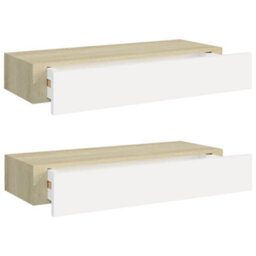 Berkfield Wall Drawer Shelves 2 Pcs Oak And White 60X23.5X10Cm Mdf - thumbnail 2