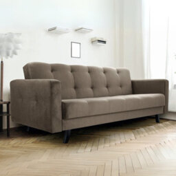 Sofa Bed With Storage Bonell Springs Pull Out Sleep Function Beige Fabric Upholstery Modern Design Lizbona - thumbnail 3