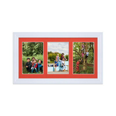 AK Frames 40X20Cm White Classic Multi Photo Frame With Poppy Red Mount - Holds 3 Apertures (3X) 6X4 Photos - image 1