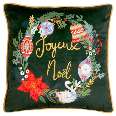 Furn. Deck The Halls Embroidered Feather Rich Cushion - image 1
