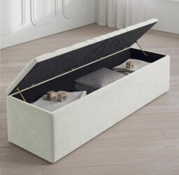 Safar 90Cm Large Ottoman Storage Box - Naples Shoes Bench - Cream Lined Upholstery Blanket Storage Box - thumbnail 2