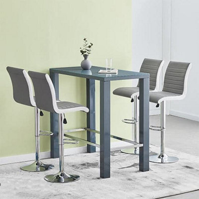 Furniture In Fashion Jam Rectanuglar Glass Grey Bar Table 4 Ritz Grey White Stools - image 1