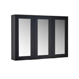 Homestylestore 900 X 650mm Black Grey Wall Mounted Mirrored Door Bathroom Cabinet And Black Finger Pull Handles - thumbnail 1