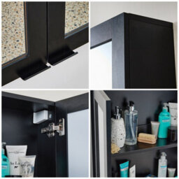 Homestylestore 900 X 650mm Black Grey Wall Mounted Mirrored Door Bathroom Cabinet And Black Finger Pull Handles - thumbnail 3