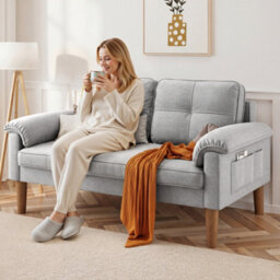 Bealife 2-Seater Sofa With Armrest And Side Pocket, Modern Fabric, 145 X 77 X 77 Cm - thumbnail 9