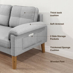 Bealife 2-Seater Sofa With Armrest And Side Pocket, Modern Fabric, 145 X 77 X 77 Cm - thumbnail 7