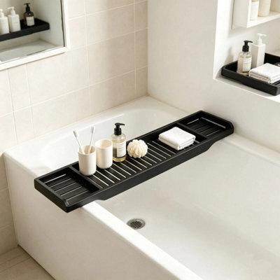 Black Bamboo Wooden Over Bath Tub Rack - image 1
