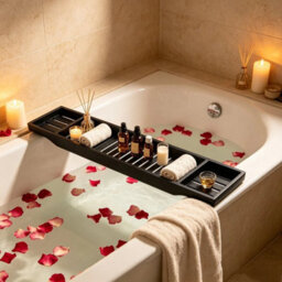 Black Bamboo Wooden Over Bath Tub Rack - thumbnail 3